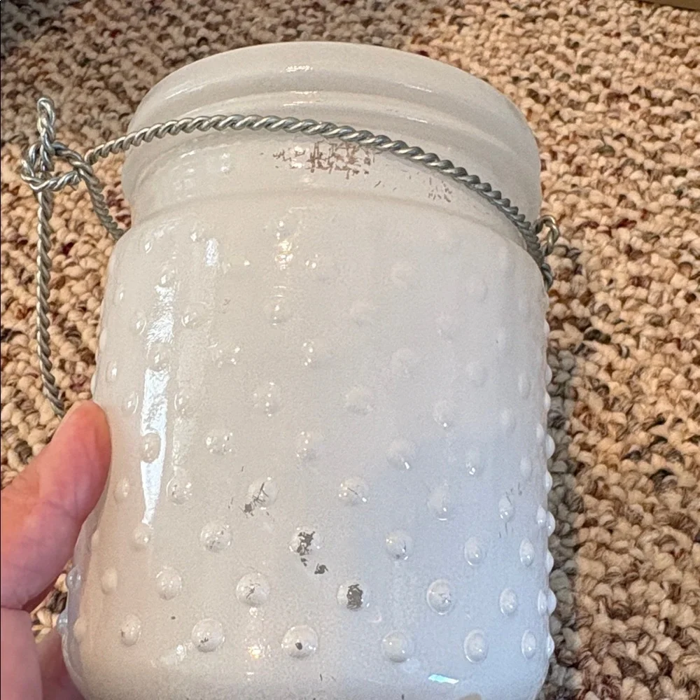 White Bubble Like Glass Jar with Handle